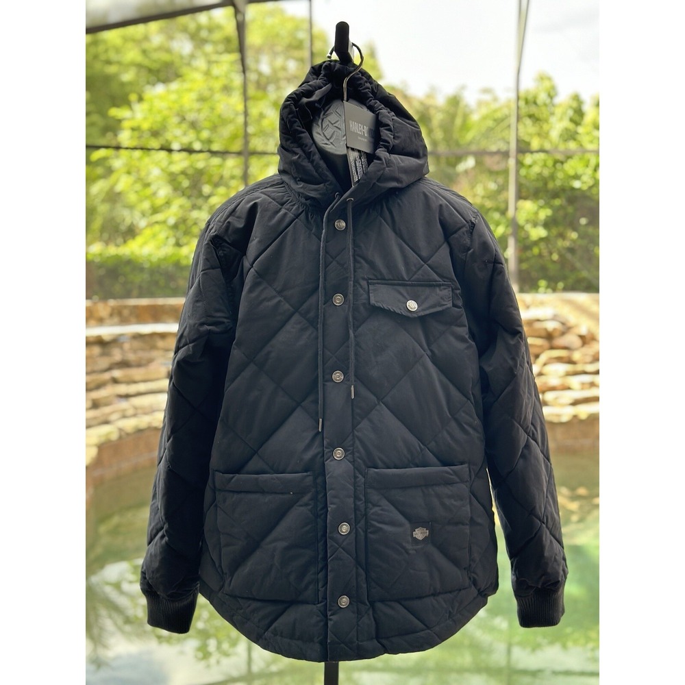 Harley-Davidson Forever Quilted Hooded Jacket 97404-23VM Black Men L NWT